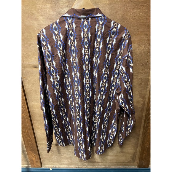 Wrangler Mens XXL Western Snap Shirt Brown Blue Aztec Geometric Pearl Snap Print - Picture 3 of 6